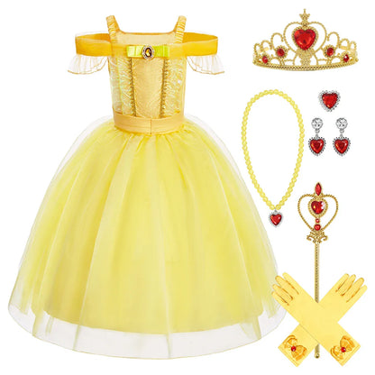 Girls Beauty and Beast Bell Costume Kids Summer Carnival 3 4 5 6 7 8 9 10 Years Dress Kids Princess Performance Cosplay Dresses