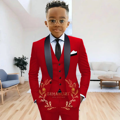 Formal Navy Blue Boys Suit Jacket Pants Vest 3 Piece Set Shawl Lapel Blazer for Kids Wedding Tuxedo Suits 2-16 Years Clothes