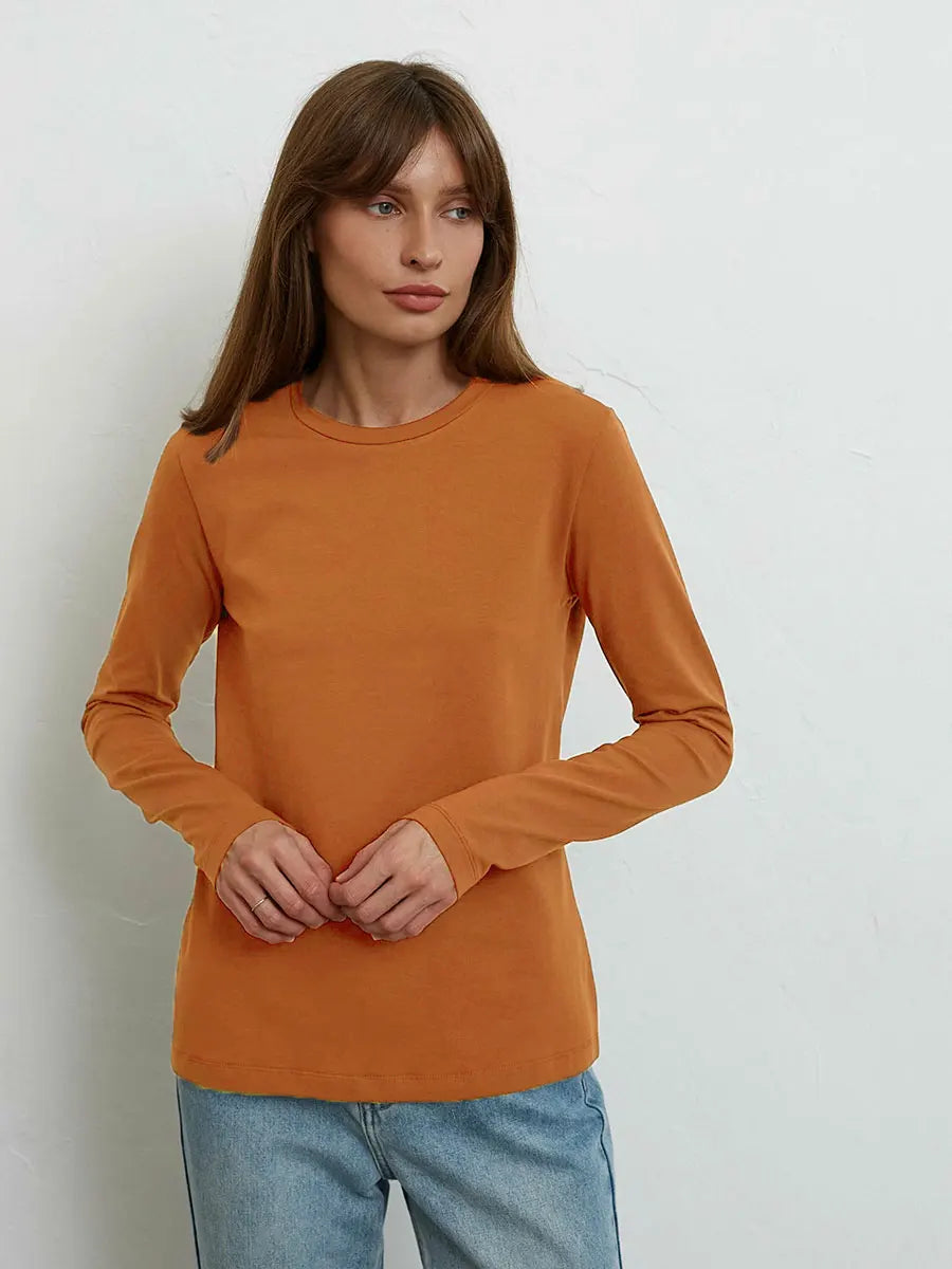 Women's Spring Autumn 100% Cotton T-shirt Bottoming Basic Solid Lady Long Sleeve Loose Tops Shirts Oversized T Shirt
