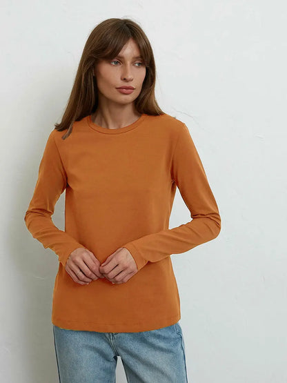 Women's Spring Autumn 100% Cotton T-shirt Bottoming Basic Solid Lady Long Sleeve Loose Tops Shirts Oversized T Shirt
