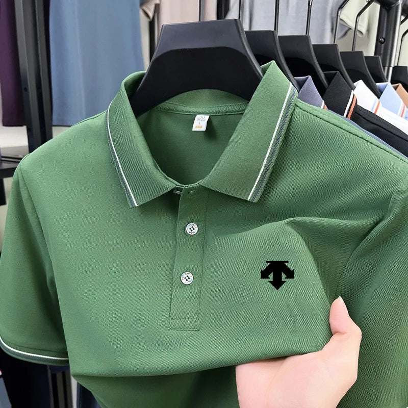 Men's Summer Solid Color Cool Breathable Luxury Polo Shirt Business Casual Collar T-shirt Short Sleeve Top
