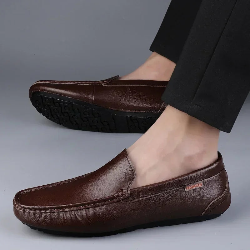 Genuine Leather Men Casual Shoes Slip on Mens Loafers Lightweight Comfortable Walking Shoes Breathable Formal Dress Shoes