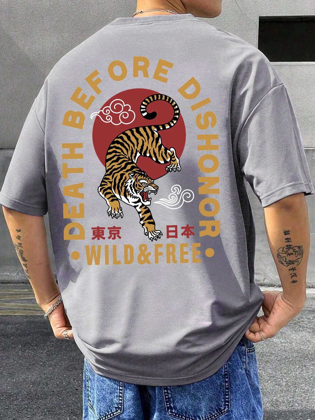 Tiger Letter Print Casual Commute 
 Mans Tshirt Fitting Breathable Tee Shirt Leisure Comfort Tee Clothing Round Neck Tops