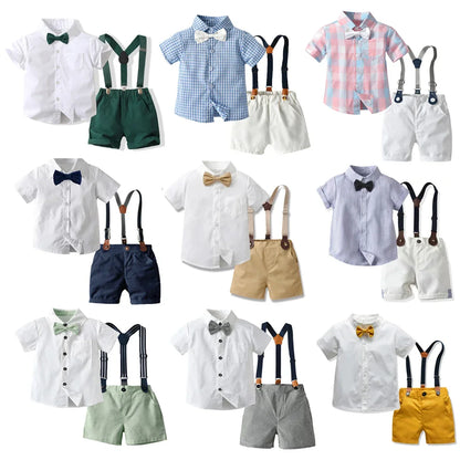 Kids Boys Formal Birthday Outfit Suit Toddler Gentleman Wedding White Shirt 1-7 Years Baby Pants Boys Ceremony Outfits