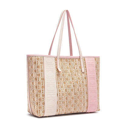 Women's Tote Bag New PVC Large Capacity Splicing Design Women's Bag Commuter Coffee Color Handbag
