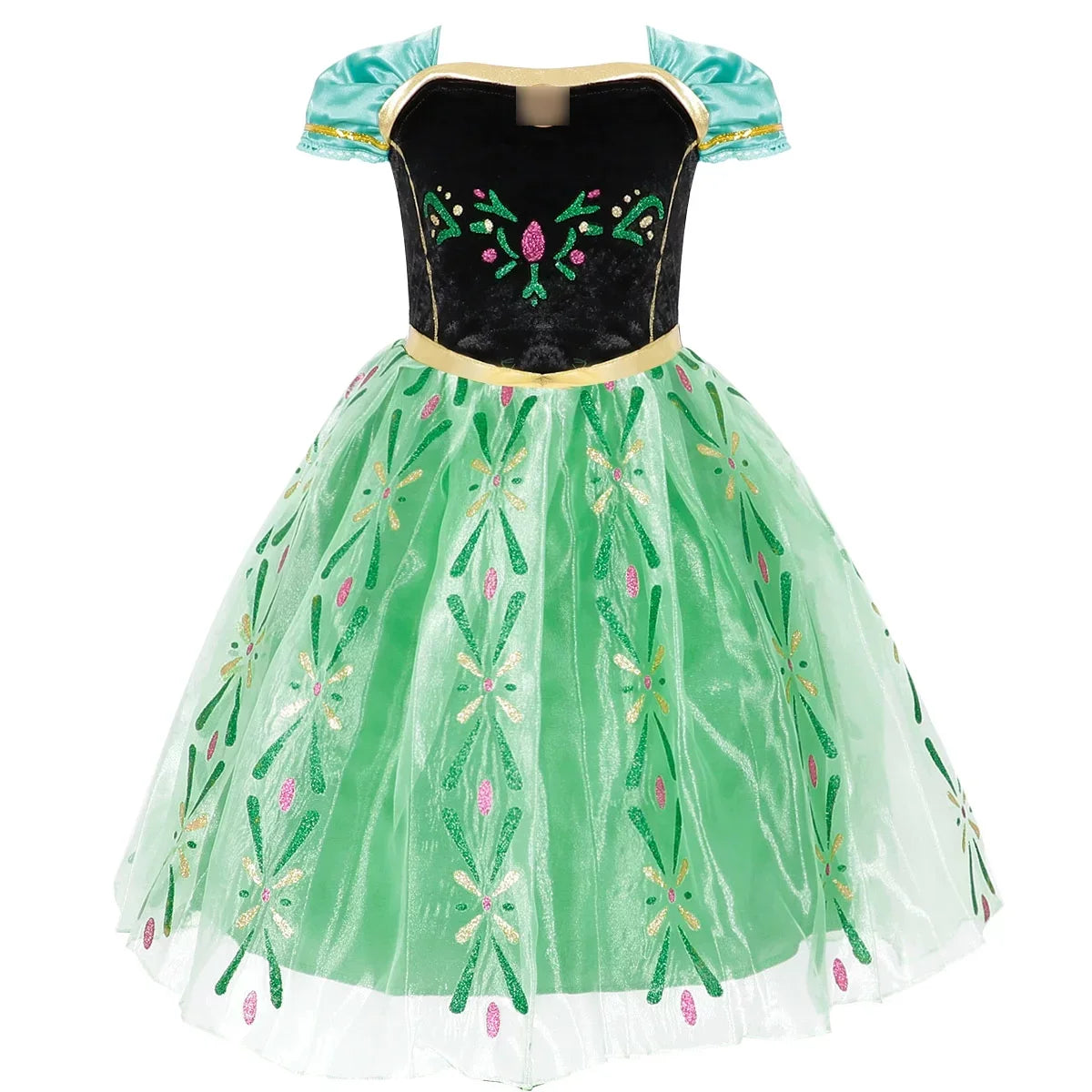 Snow Queen Illuminating  Anna Princess Ball Gown Fancy Green Floral Dress Halloween Glowing Anna Costume Birthday Elsa Party
