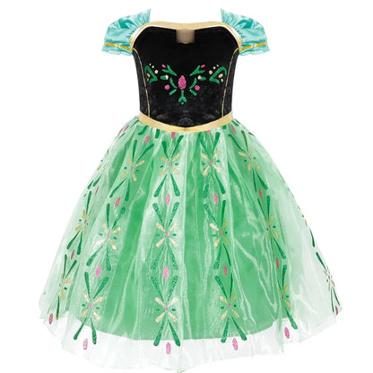 Snow Queen Illuminating  Anna Princess Ball Gown Fancy Green Floral Dress Halloween Glowing Anna Costume Birthday Elsa Party