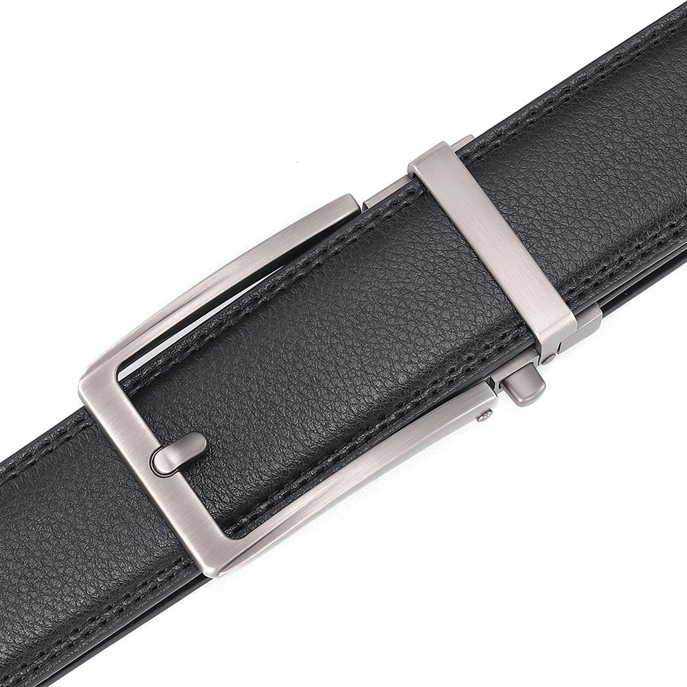 Men's Automatic Buckle Leather Belt, Cowhide, Fake Pin Buckle, No Holes, Fashion, New