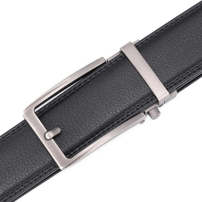 Men's Automatic Buckle Leather Belt, Cowhide, Fake Pin Buckle, No Holes, Fashion, New