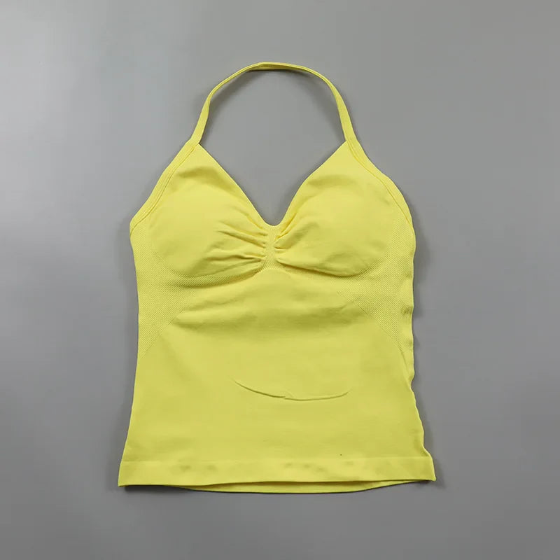 Yoga Longline Strappy Top Leggings Set Women's Backless Camisole Built-In bra Vest High-Waisted Hip Lift Gym Shorts Sports Set