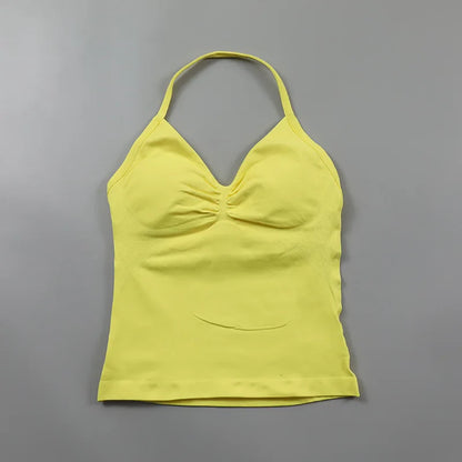 Yoga Longline Strappy Top Leggings Set Women's Backless Camisole Built-In bra Vest High-Waisted Hip Lift Gym Shorts Sports Set