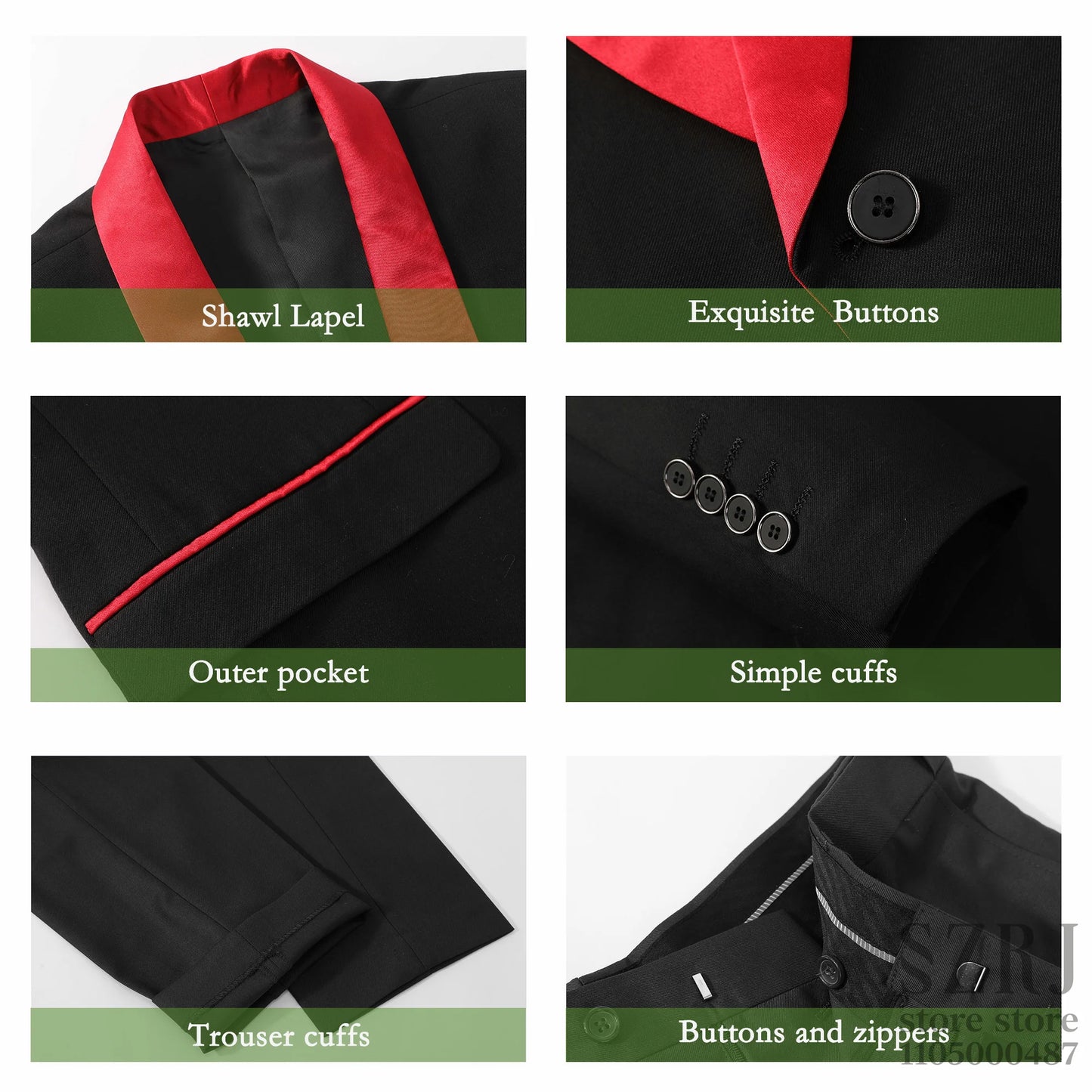 Men'S 4pcs Tuxedo Suit: Jacket, Vest, Dress Pants &Pocket Square
