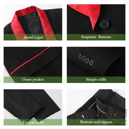 Men'S 4pcs Tuxedo Suit: Jacket, Vest, Dress Pants &Pocket Square