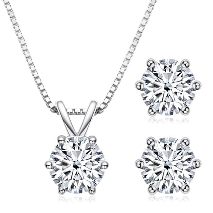 6.5mm 1CT Moissanite Earrings Pendant Necklace Original 925 Sterling Silver Earring For Valentine's Day Jewelry Set Gift