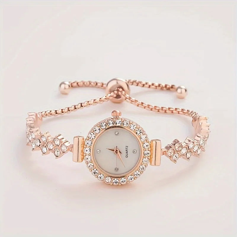 1 piece of elegant women's quartz watch, paired with luxurious rhinestone embellishment - gold simulated bracelet