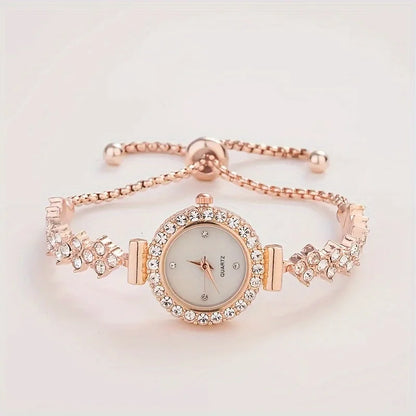 1 piece of elegant women's quartz watch, paired with luxurious rhinestone embellishment - gold simulated bracelet