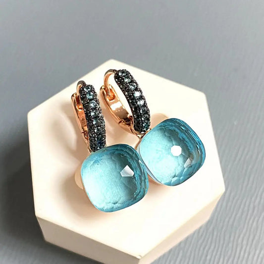 Classic Nudo Earrings Inlay Blue Topaz Zircon With Black Gun Plated Brown Crystal Earrings Fashion Jewelry Gift For Women