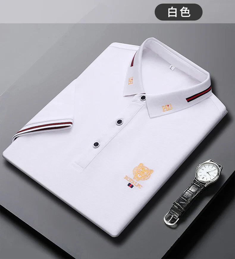 100% Cotton high-End Brand Men's Summer Exquisite Embroidery Short Sleeved Polo Shirt Trend Casual Lapel T-Shirt Men's Clothing