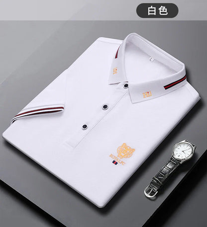 100% Cotton high-End Brand Men's Summer Exquisite Embroidery Short Sleeved Polo Shirt Trend Casual Lapel T-Shirt Men's Clothing