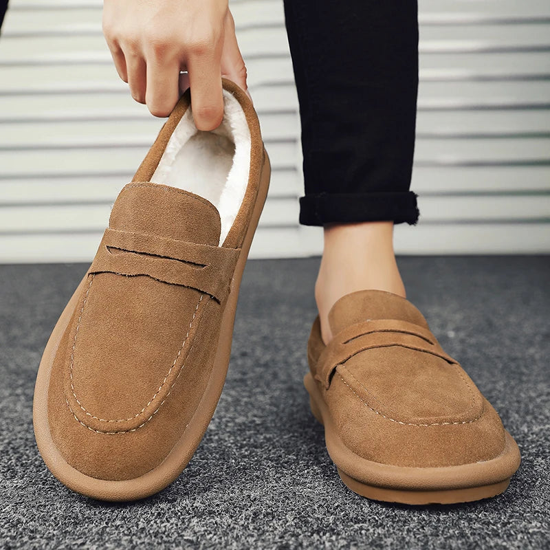 Winter Fashion Plush Men Loafers Outdoor Warm Men's Cotton Shoes Low-Top Casual Man Snow Boots with Fur Slip on Walking Footwear