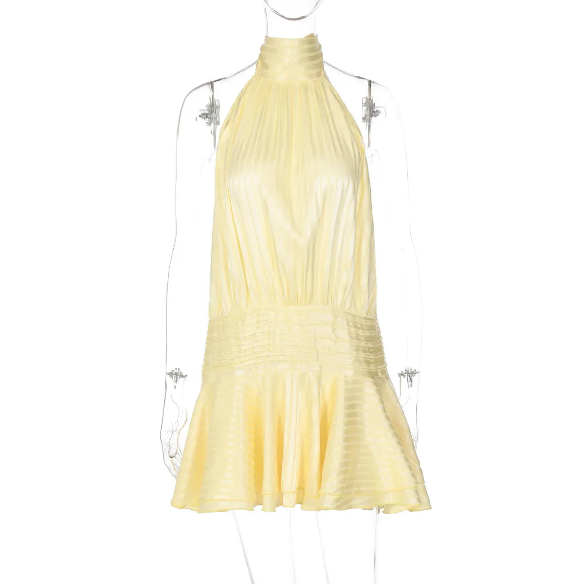 Stunning Shiny Ruffles Lace Up Mini Dress Women's Chic Loose Hollow Out A-line Pleated Vestidos Lady Summer Party Gowns 2025 New