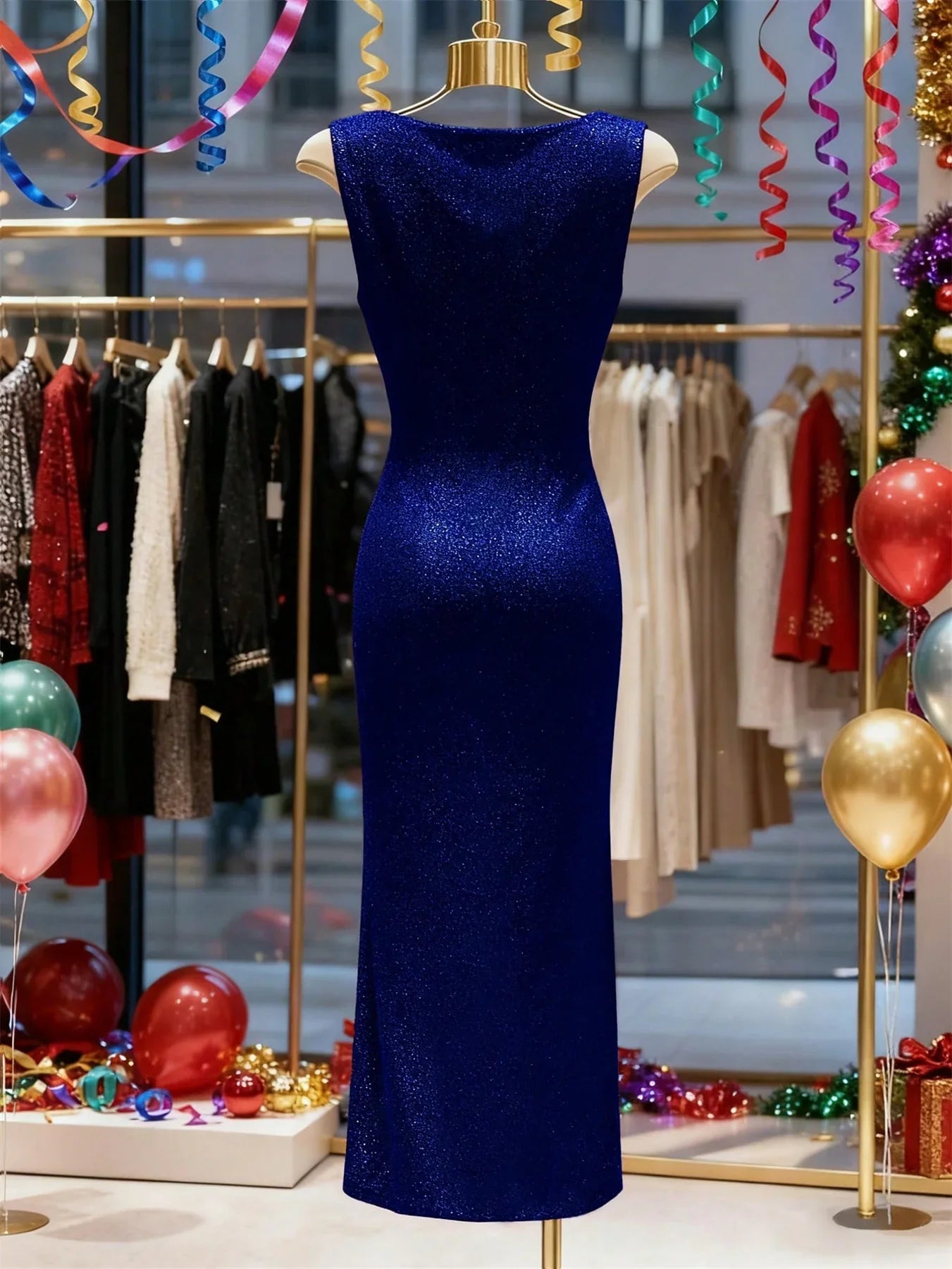 Fashionable New Summer Elegant Sleeveless Sparkling Bodycon Evening Gown