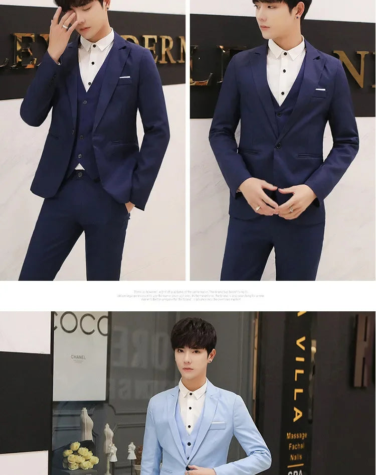 Western-Style Men's Suits Cross-Border Wholesale New Arrival Slimming Three-Piece Set Korean Version Business Professional Gown