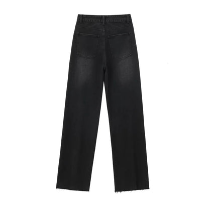 ETJ Wide-leg high-waisted jeans  women's classic everything with five pockets washed soft comfortable ultra-long jeans6045022