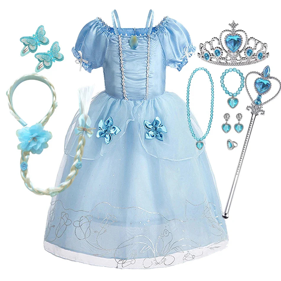 Girls Costume Sleeping Beauty Aurora Princess Party Rapunzel Halloween Snow White Cosplay Costume Kid Cinderella Dress up