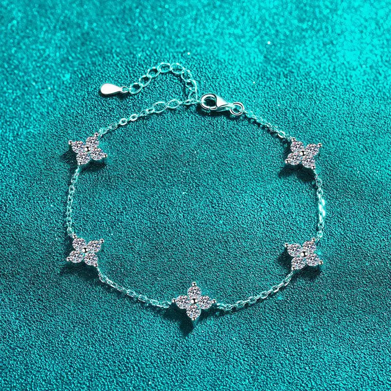 4-Leaf Clover GRA Certified 0.9cttw D Color Moissanite Diamond Bracelet for Woman 925 Silver Link Bracelets Fine Jewelry