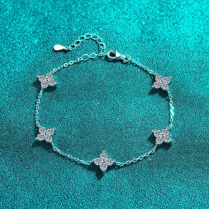 4-Leaf Clover GRA Certified 0.9cttw D Color Moissanite Diamond Bracelet for Woman 925 Silver Link Bracelets Fine Jewelry