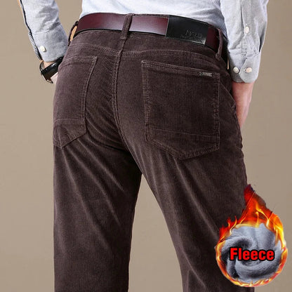 Winter Men's Fleece Corduroy Pants Warm Classic Casual Business Plush Thickened Business Trousers Male Brand Clothing