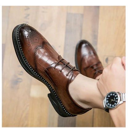 Luxury Men Brogue Dress Shoes Men Suit Casual Shoes Formal Business Leather Shoes Men Brown Wedding Italian Banquet Shoe Size 46