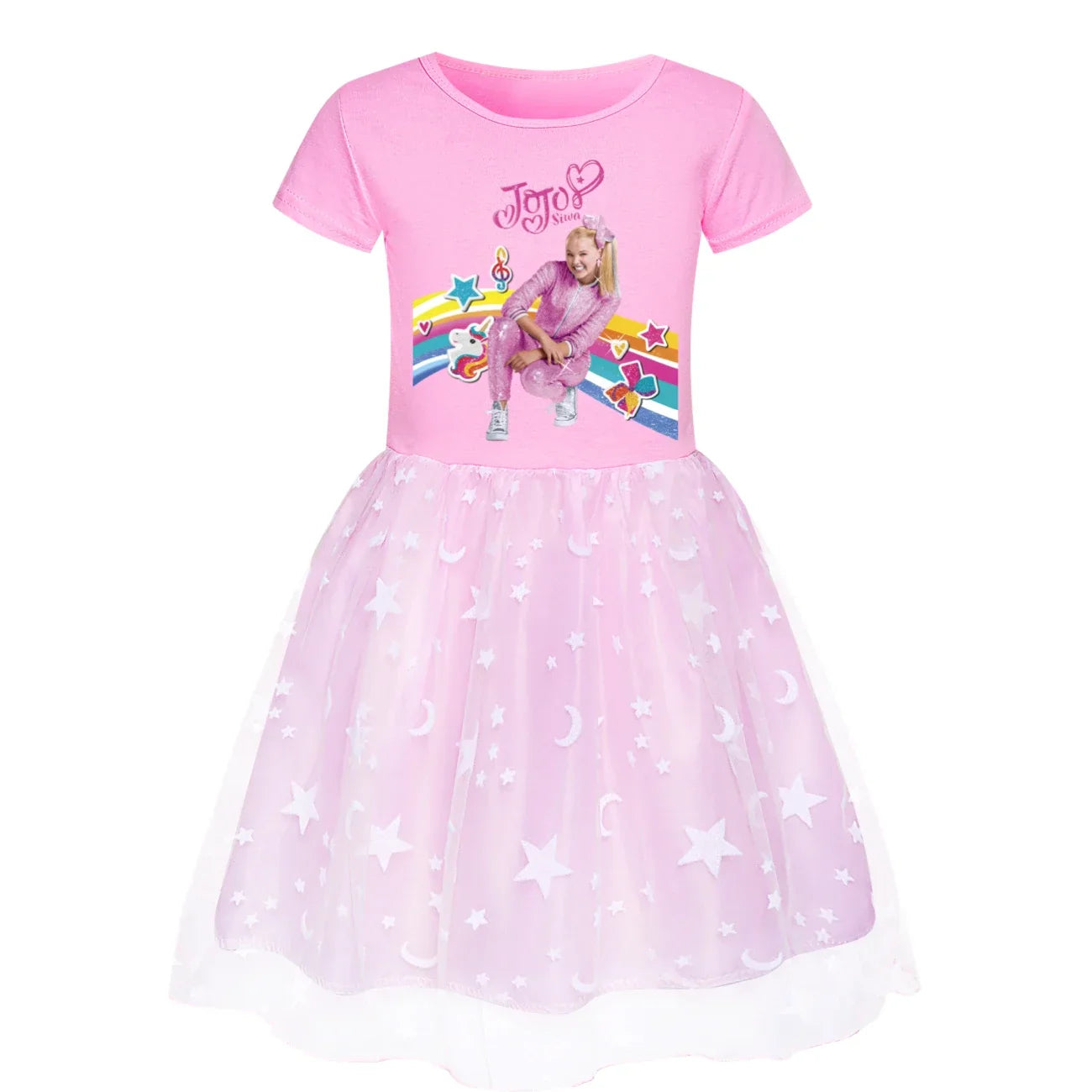2025 Girls Princess Dress Kids Cute JOJO Siwa T Shirt Pleated Dresses Children Summer Vestidos Cartoon Birthday Party Clothes