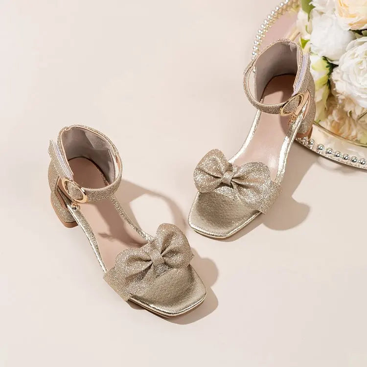 Girls Low Heel Sandals Girls Glitter Low Heel Sandals Sparkly Bow Dress Shoes 8th Grade Dance Birthday Party Princess Wedding