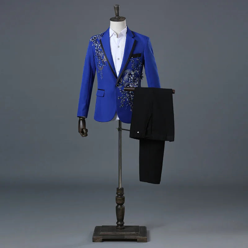 Stylish Stage Performance Men's Singer Nightclub Barbecue Suit Floral Embroidery Three-dimensional Double-sided Jacket