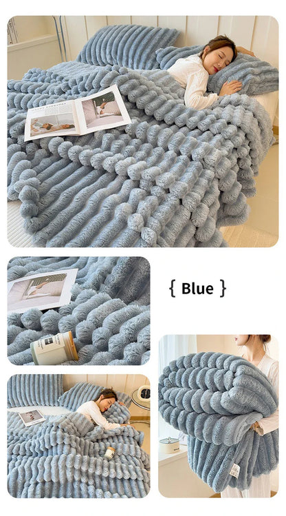 Light luxury Multifunctional Solid Color Rabbit Velvet Blanket Winter Thick Warm Flannel Used For Bedroom Living Room Blanket
