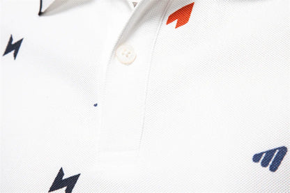 ‌2025 Summer New Men's Solid Color Polo Shirt with Printed Turn-Down Collar Casual Slim Fit Breathable Comfortable Top‌