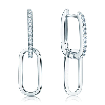 Moissanite Paperclip Link Earrings for Women Silver 925 Real 1.4mm D Color Diamond Huggie Hoop Earrings 2023 Trend Jewelry