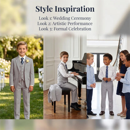 Ship Today Wedding Ring Bearer Page Boy Tuxedo Communion Suit Boy's Formal Linen Suit 4-Piece Jacket Vest Pants Tie Bowtie