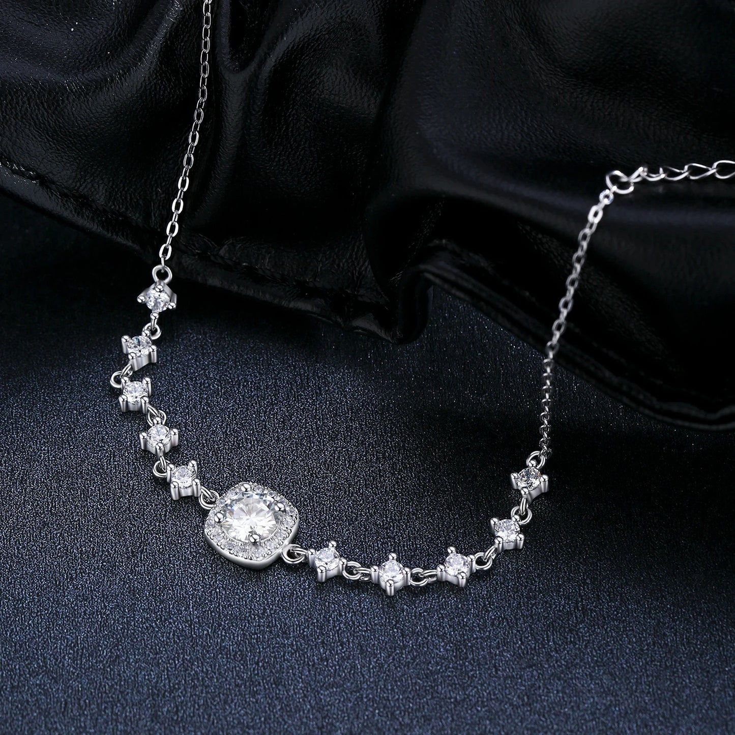 D Color Moissanite 925 Sterling Silver Luxury Geometric Charm Necklace Bracelet For Women Wedding Statement Jewelry Set