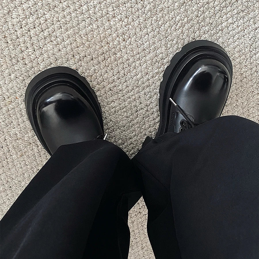 Original niche polished formal leather shoes new high-end feel thick sole with 7CM height increase big head casual shoes