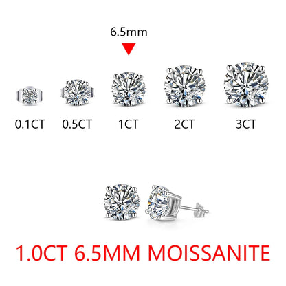 2 Carat 8.0mm D Color Moissanite Stud Earrings For Women Top Quality 100% 925 Sterling Silver Sparkling Wedding Jewelry