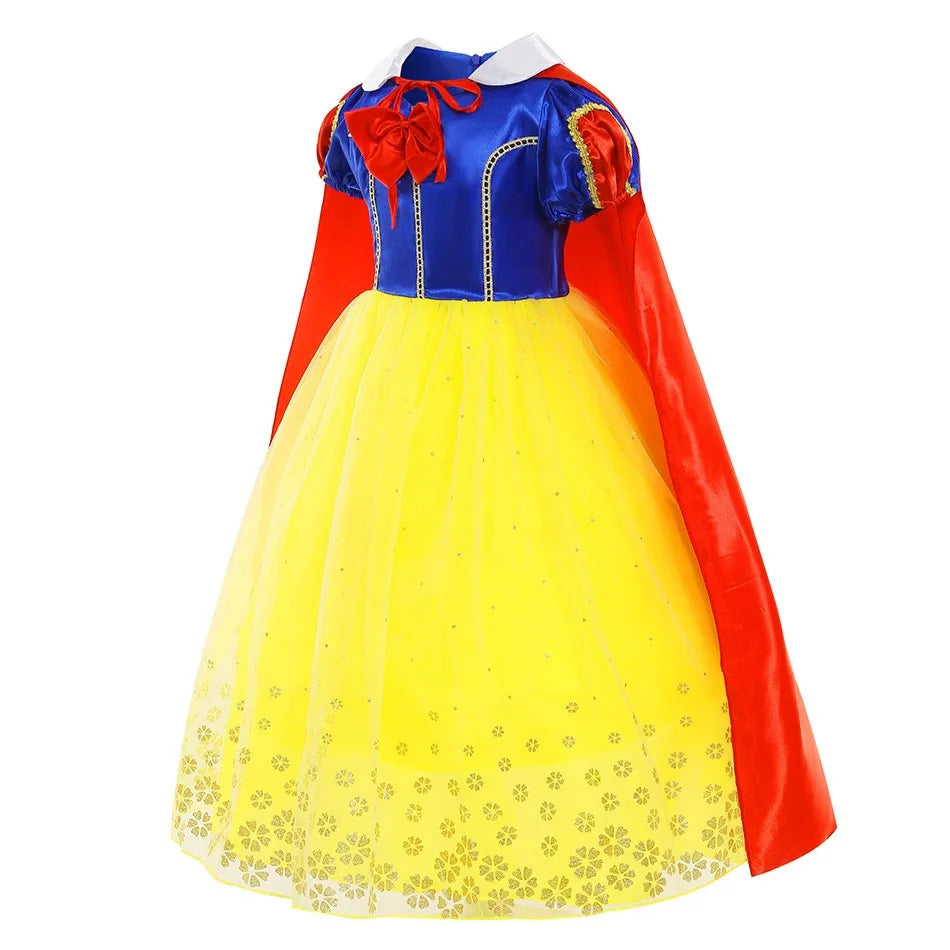 Vestido Laranja Disney Princesa Cosplay de Manga Curta Fofo com Renda para Meninas + Capa + Conjunto de Acessórios Presente de Aniversário
