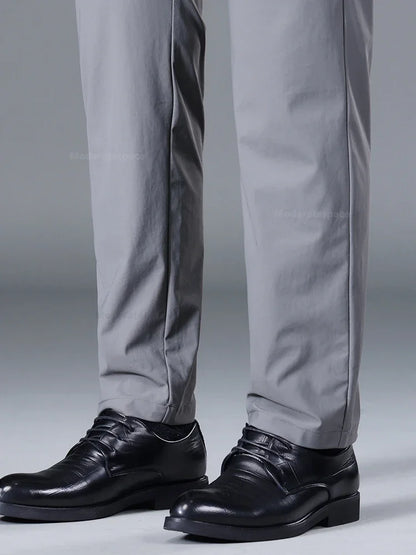 Summer Thin Stretch Trousers Men Elastic Waist Korean Classic Black Gray Blue Business Casual Formal Pants Male Brand