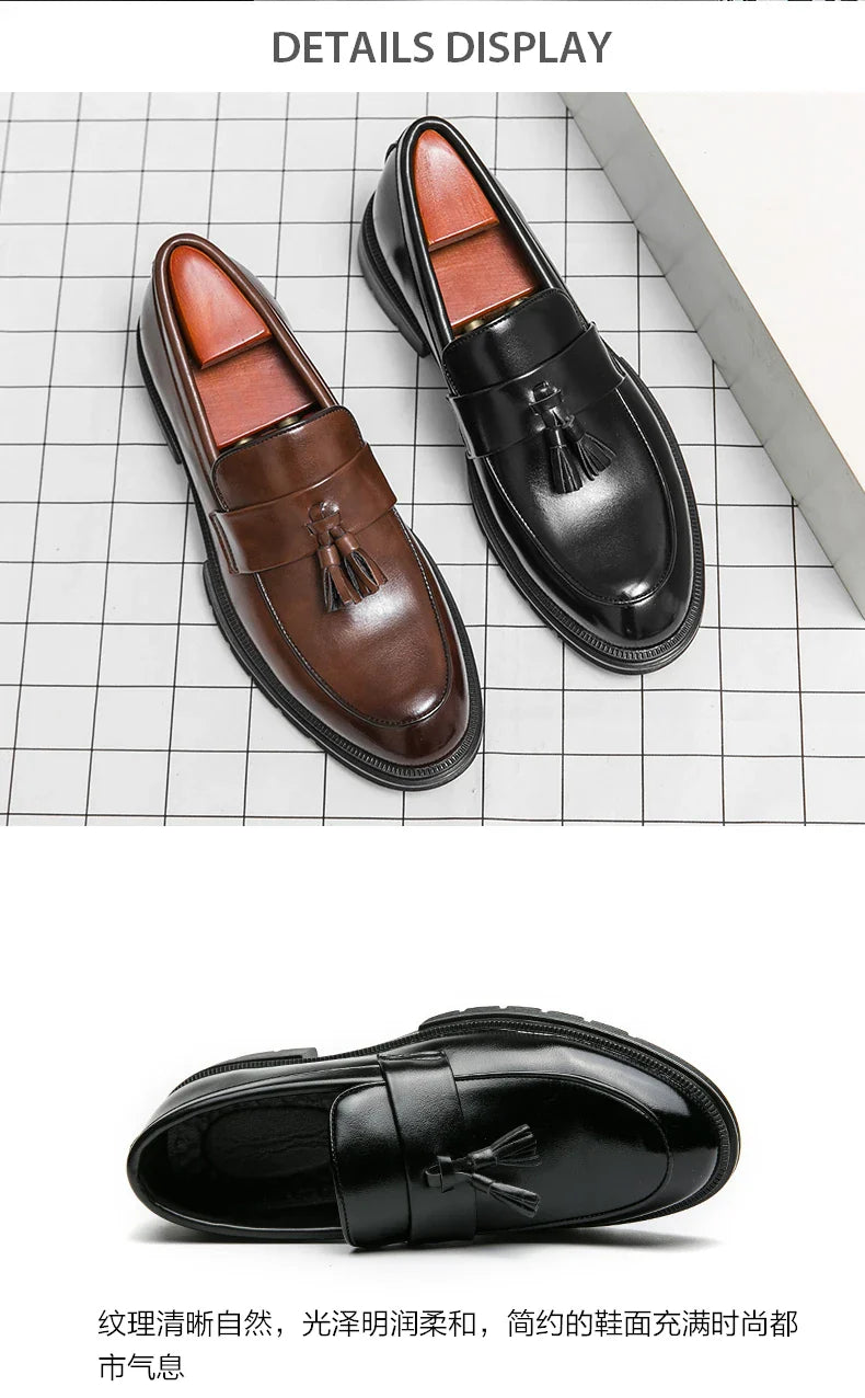 Men's Dress Shoes Classic Social Brogues Casual Leather Shoes For Men Formal Office Wedding Shoes Male Tassel Leather Loafer Man