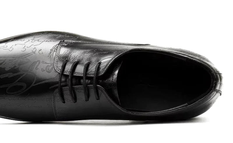 Stylish Letter-printed Men's Business Leather Shoes Korea Style Wedding Derby Shoes Lace-up Pointed Toe Dress Shoes Man Wine-red