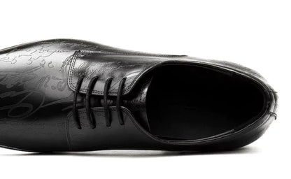 Stylish Letter-printed Men's Business Leather Shoes Korea Style Wedding Derby Shoes Lace-up Pointed Toe Dress Shoes Man Wine-red