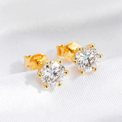 0.5-2CT D VVS1 Real Moissanite Stud Earrings for Women Lab Diamond Ear Studs 100% S925 Sterling Silver Plated 18K Gold