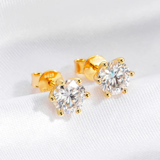 0.5-2CT D VVS1 Real Moissanite Stud Earrings for Women Lab Diamond Ear Studs 100% S925 Sterling Silver Plated 18K Gold